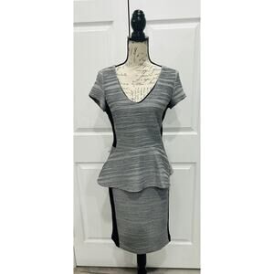 JOSEPH RIBKOFF NWT Gray Black Textured Stretch Peplum Lined V-Neck Dress Size 10